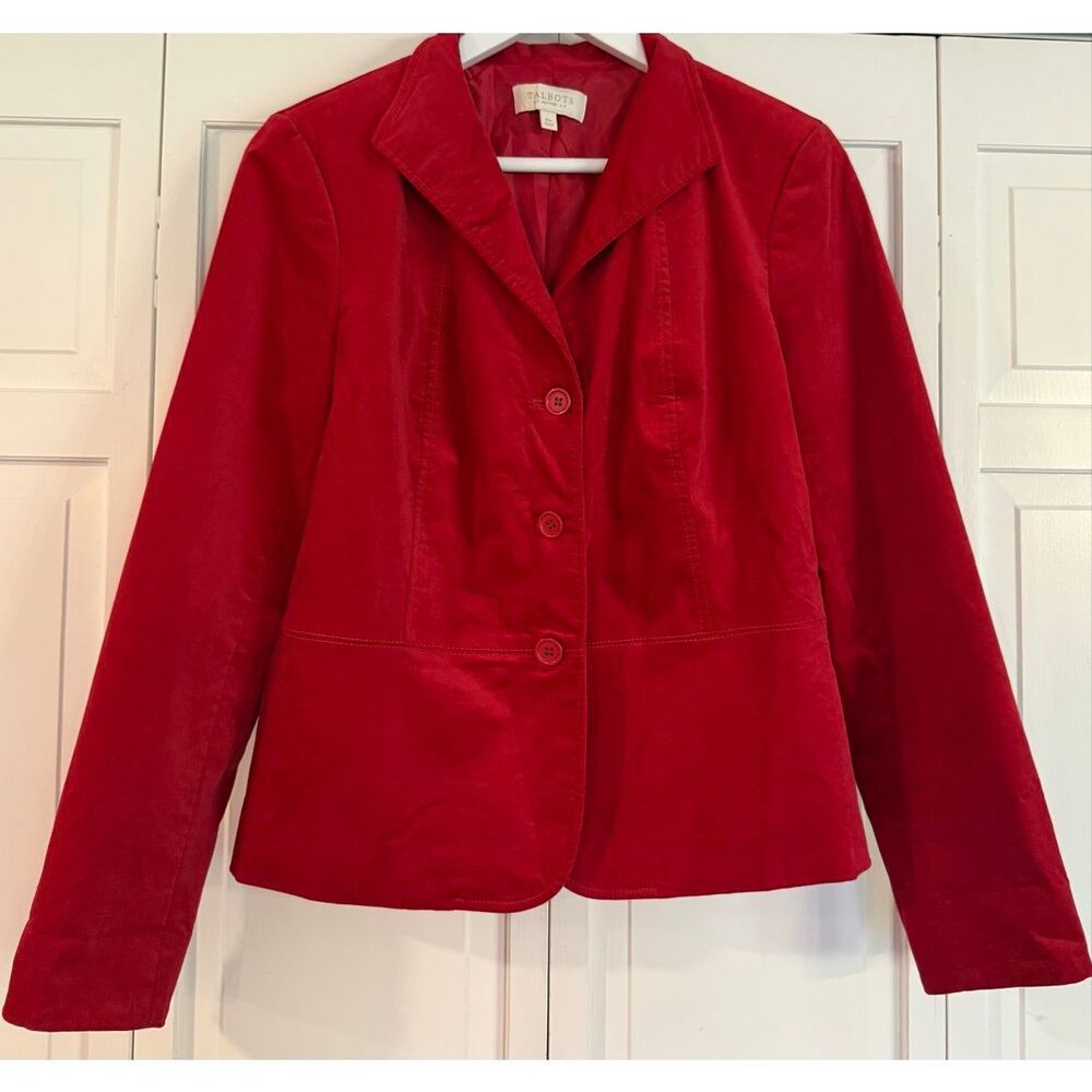 Talbots Red Velvet Three Button Blazer Size 10p - image 2